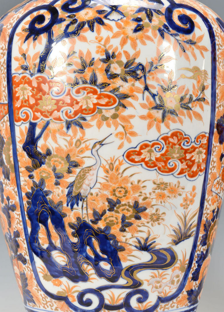 Lot 12: Pr. Large Imari Floor Vases w/ Crane Design