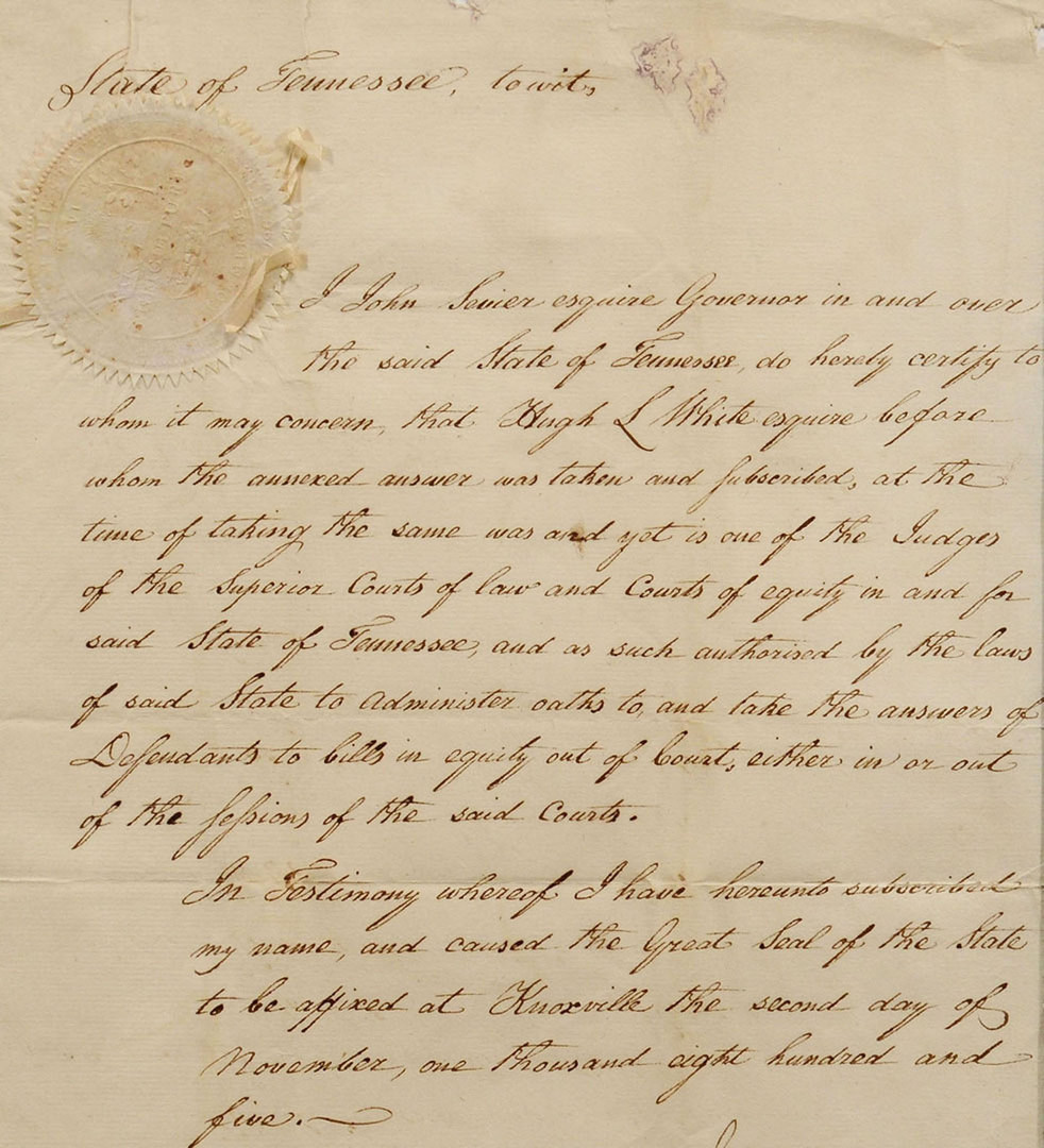 Lot 137: 1805 John Sevier signed document