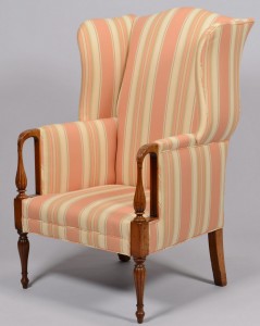 Lot 150: Sheraton Period Wing Chair w/striped upholstery