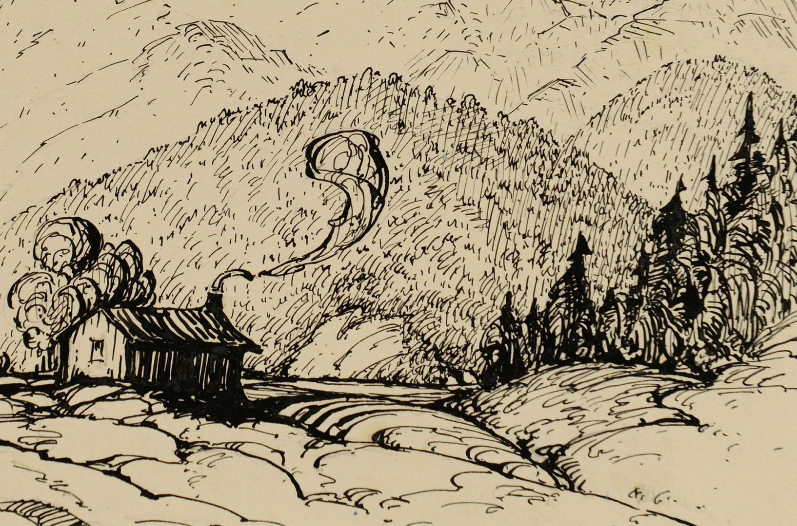 Lot 176: Two Louis Jones ink drawings of mountain scenes
