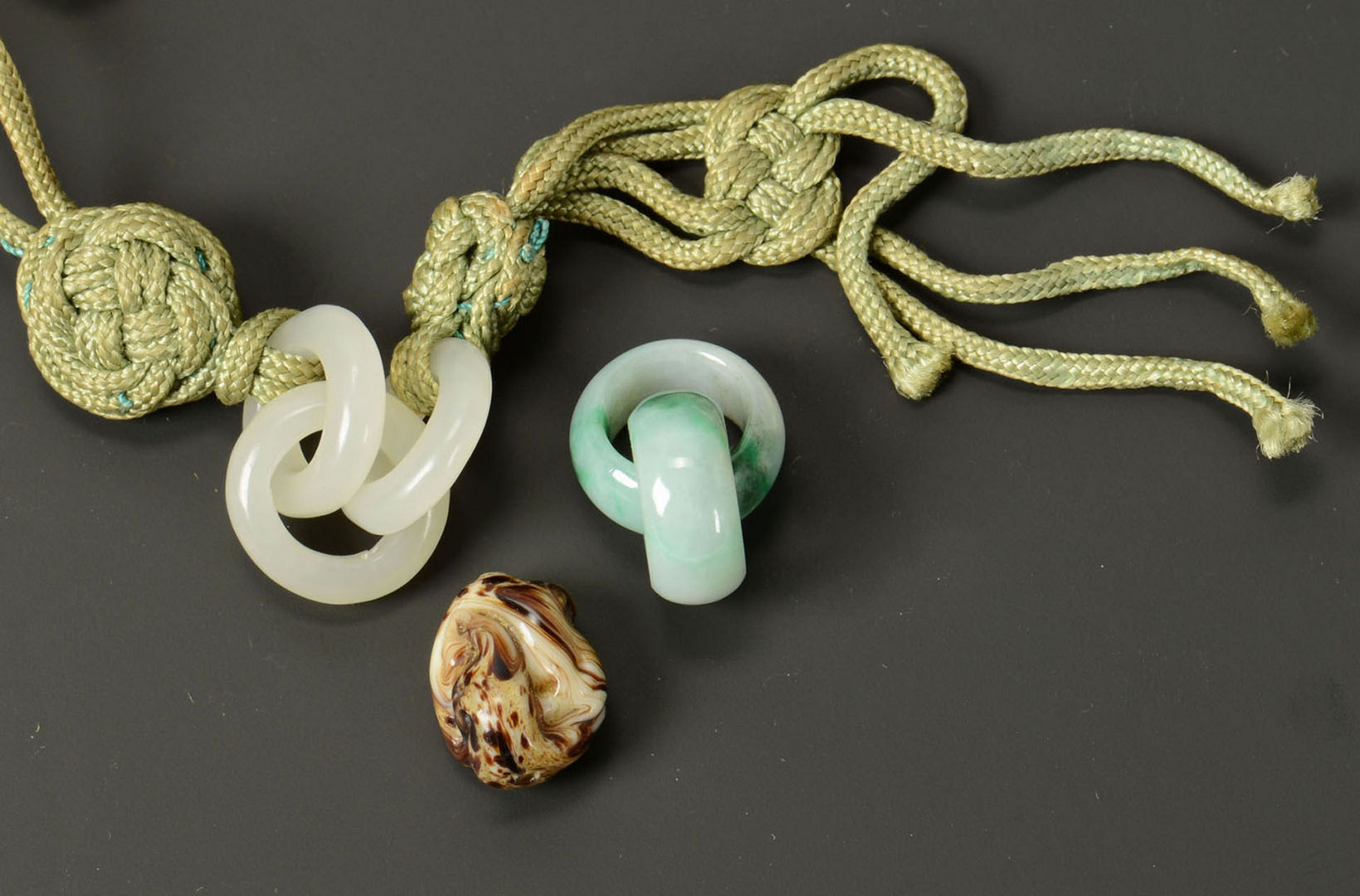 Lot 1: Group of Asian Jewelry Items, Jade, Ivory & Ojime
