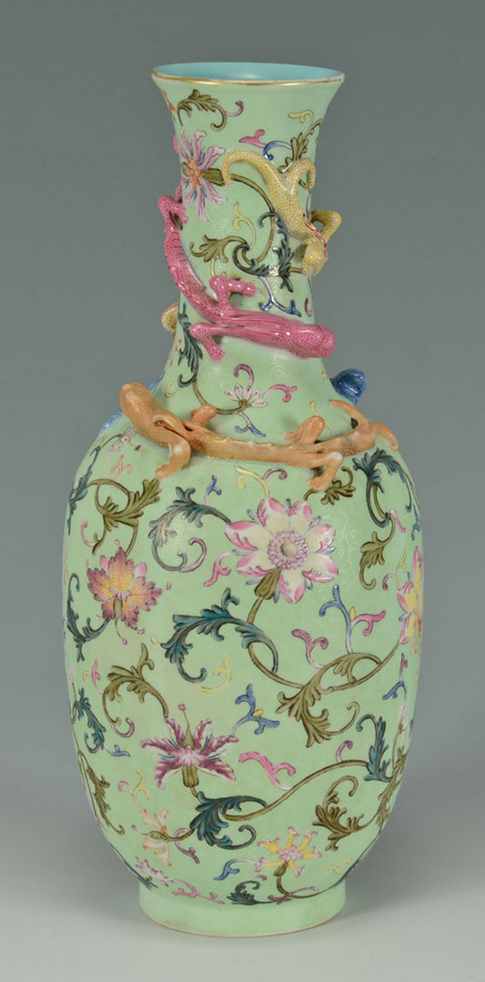 Lot 225: Chinese Famille Rose Vase w/ applied Lizards