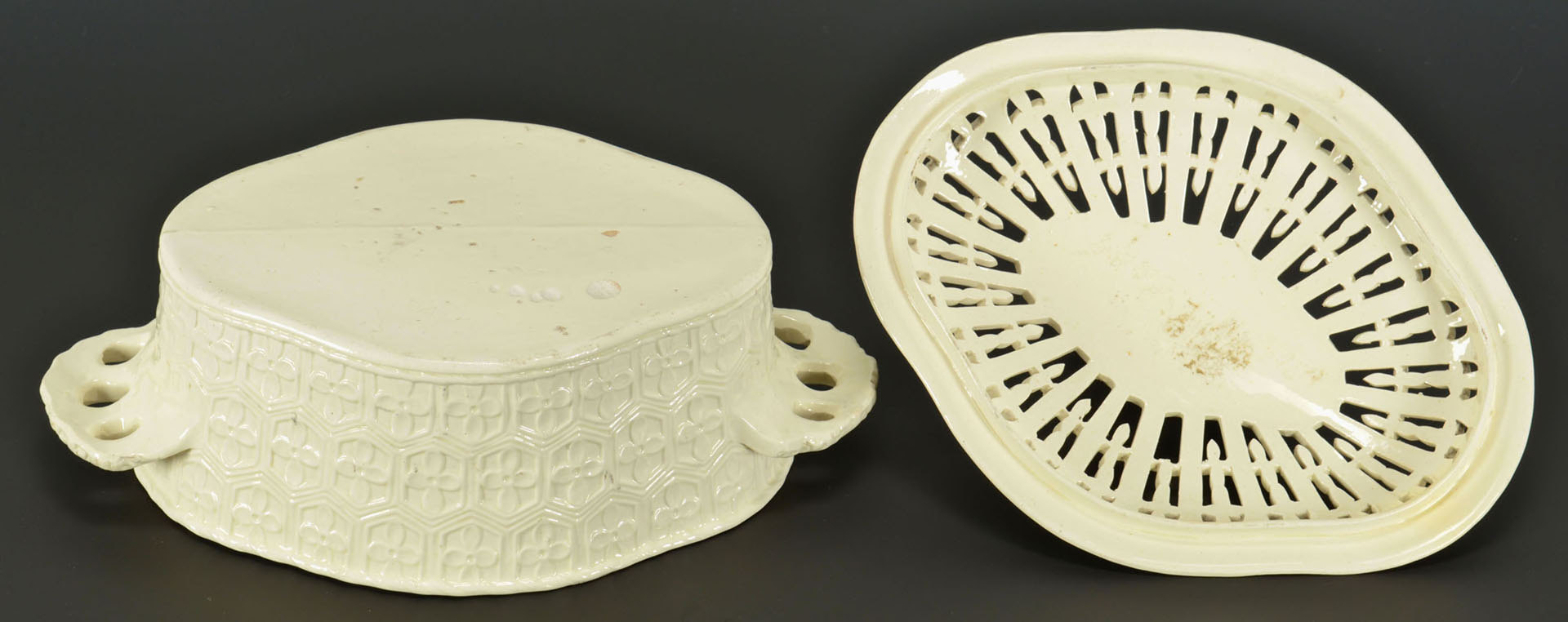 Lot 247: Creamware covered basket with figural knob