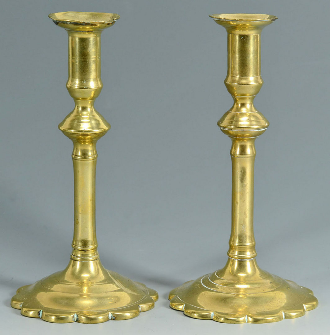 Lot 251: Group of 4 Queen Anne 18th c. Brass Candlesticks
