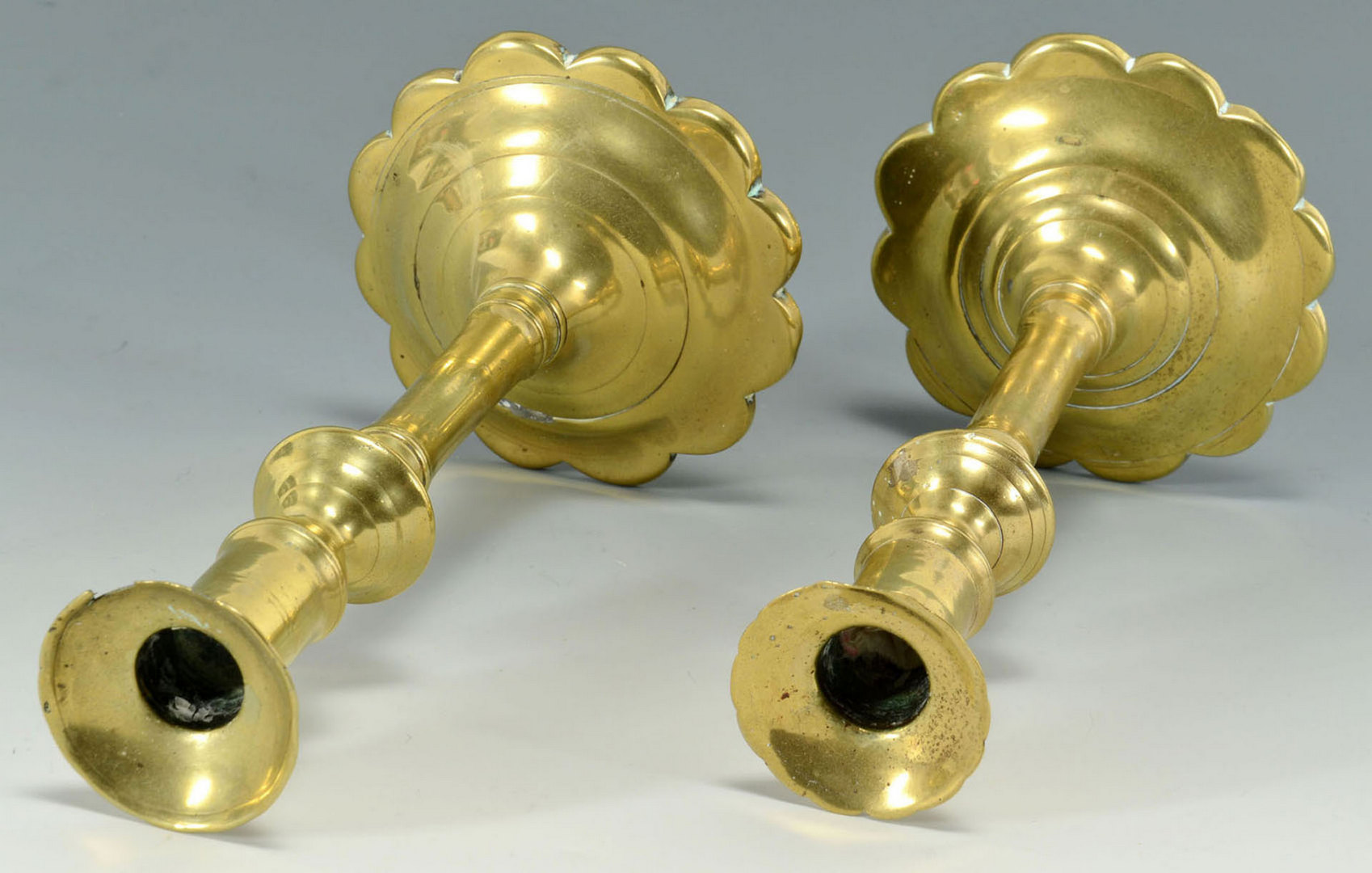 Lot 251: Group of 4 Queen Anne 18th c. Brass Candlesticks