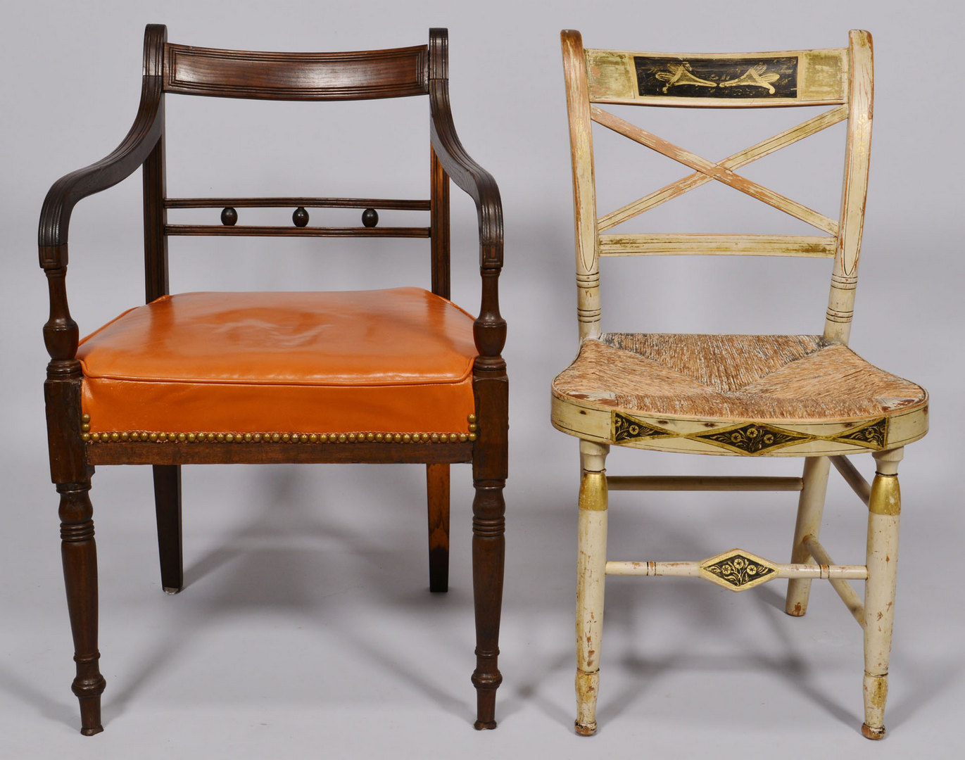Lot 256: Fancy Painted Chair and Sheraton Armchair, 2