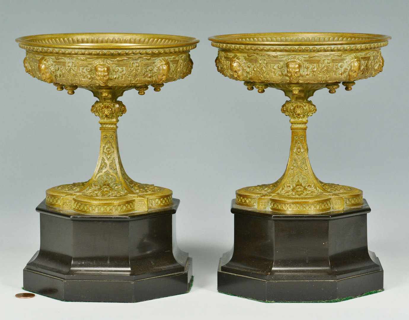 Lot 28: Pr. Classical Bronze Urns Mounted on Black Bases