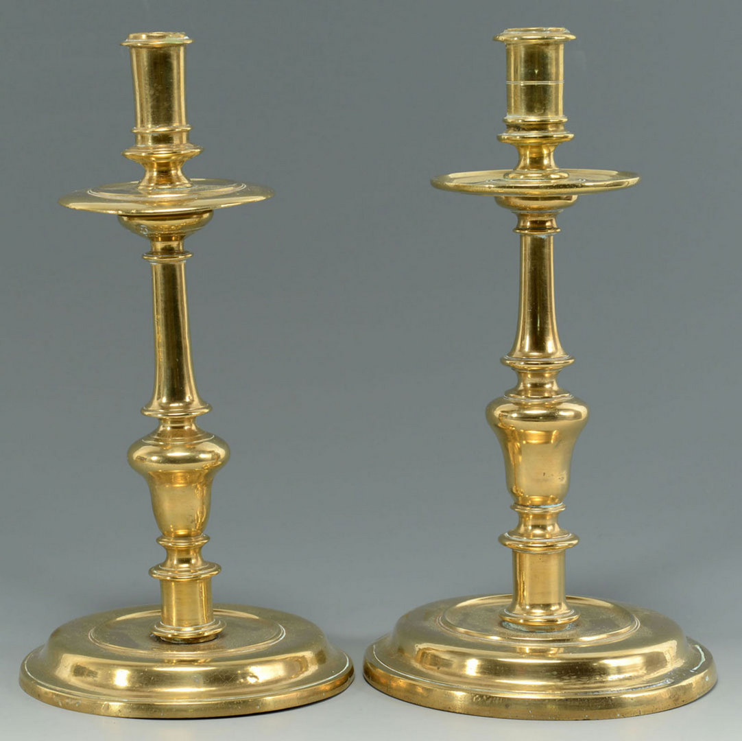 Lot 30: Four 17th c. English or Dutch Brass Candlesticks
