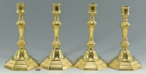 Lot 31: Two Pair 18th c. Brass Candlesticks