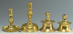 Lot 32: Four 17th c. English Brass Candlesticks