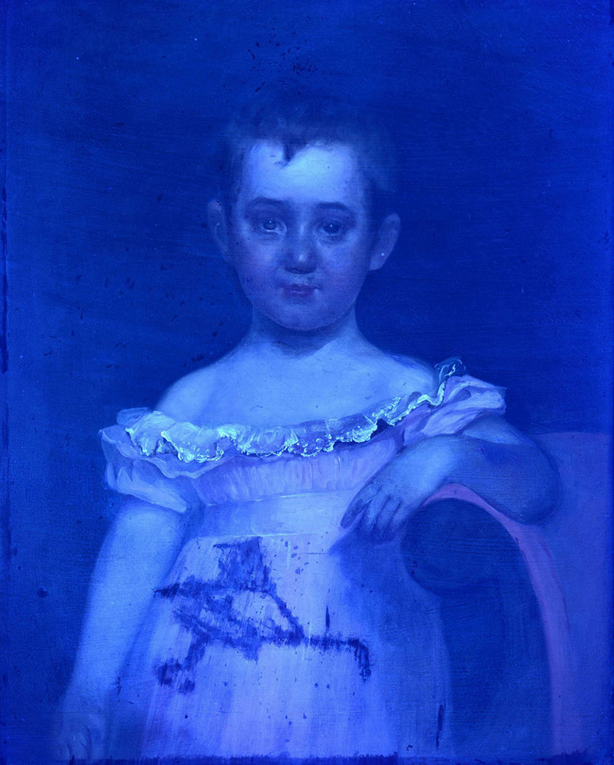 Lot 34: American School, Portrait of a child in pink dress