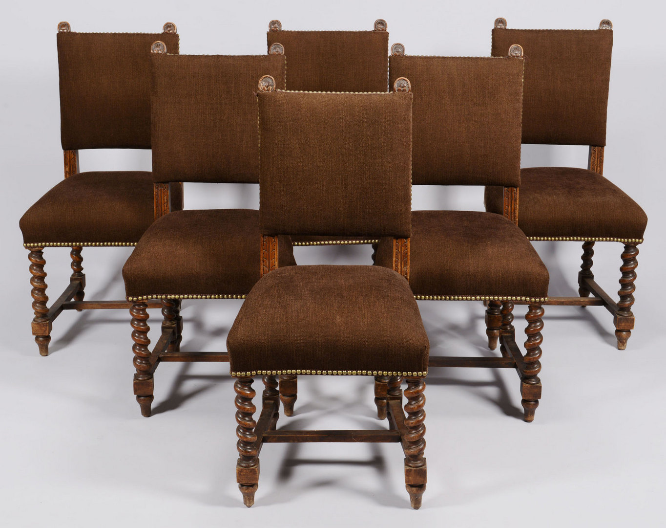 Lot 425: Set of 6 Baroque Style Oak Side Chairs