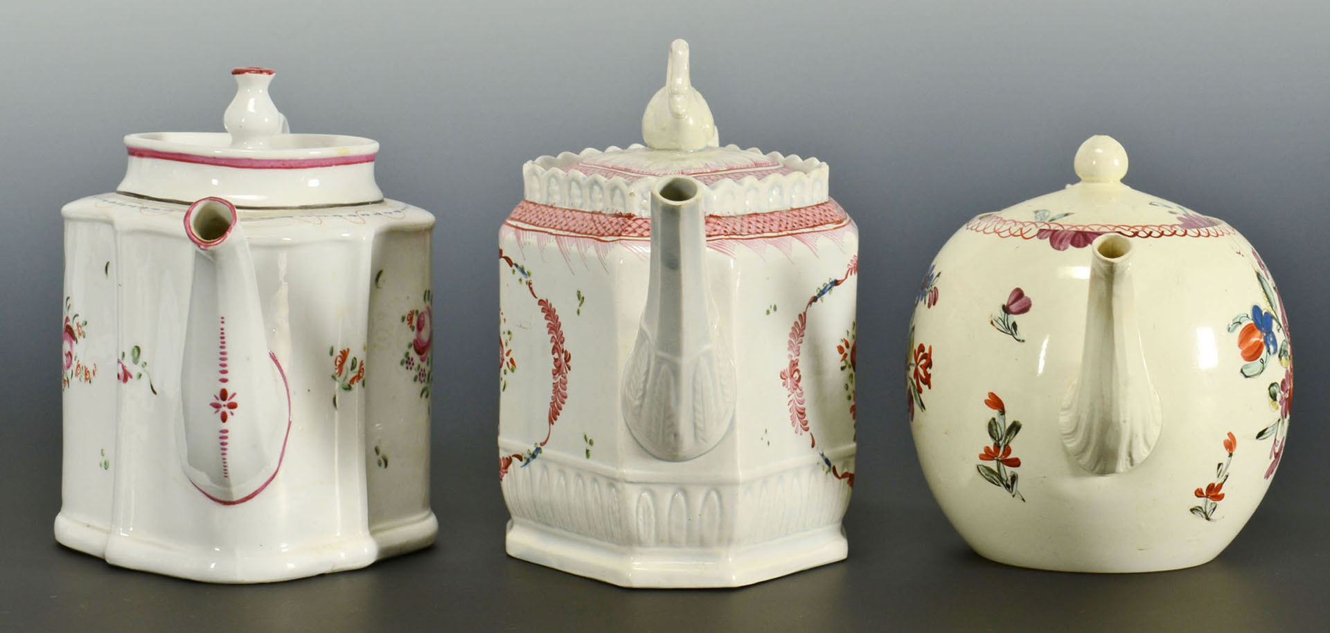 Lot 462: 3 English teapots including pearlware, creamware