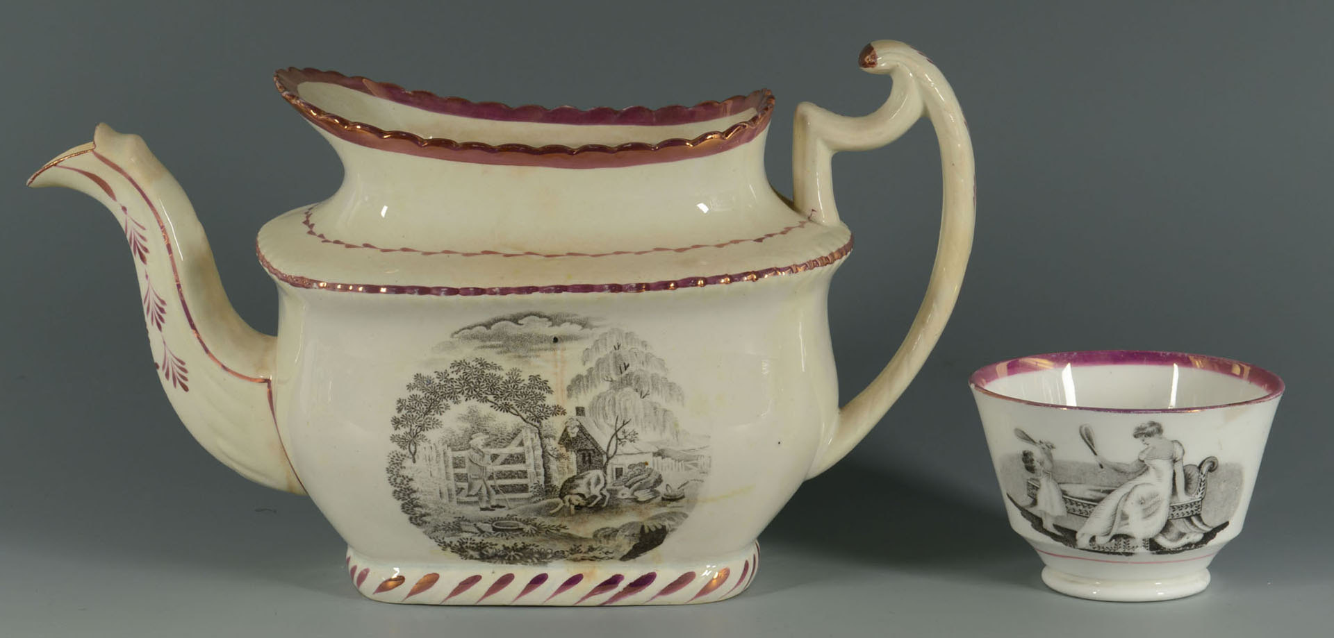 Lot 576: Lot of 19th c. English ceramics: lustre, creamware