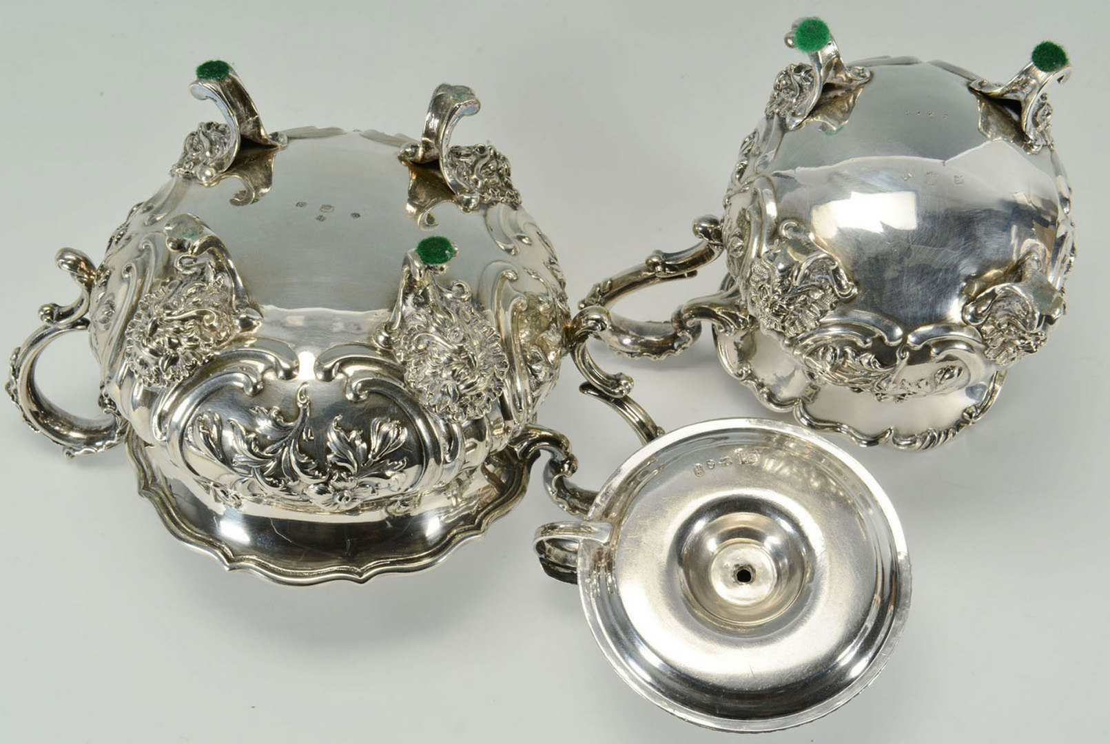Lot 597: Elkington Tea/Coffee Service, tray and candlestick