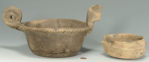 Lot 644: 2 Mississippian Greyware Bowls with Effigy Designs