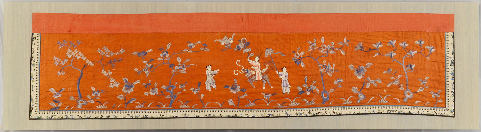 Lot 6: Framed Chinese Silk Embroidery on Red Ground