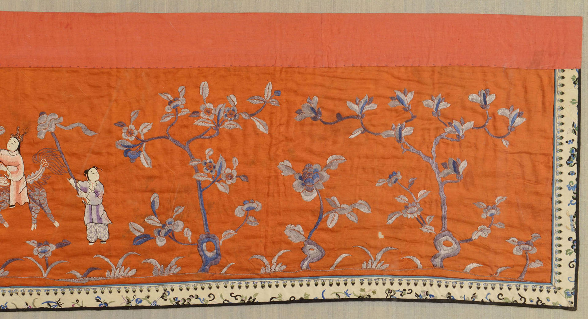 Lot 6: Framed Chinese Silk Embroidery on Red Ground
