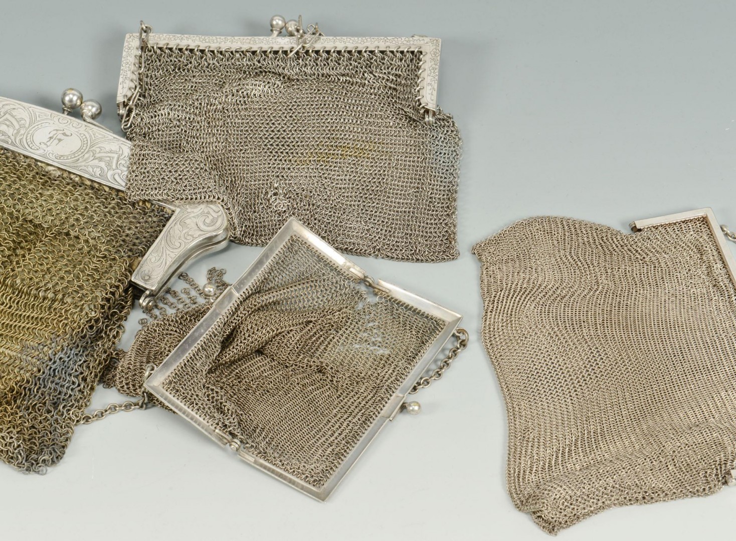 Lot 709: Group of 7 Ladies Mesh Bags, 3 Silver type