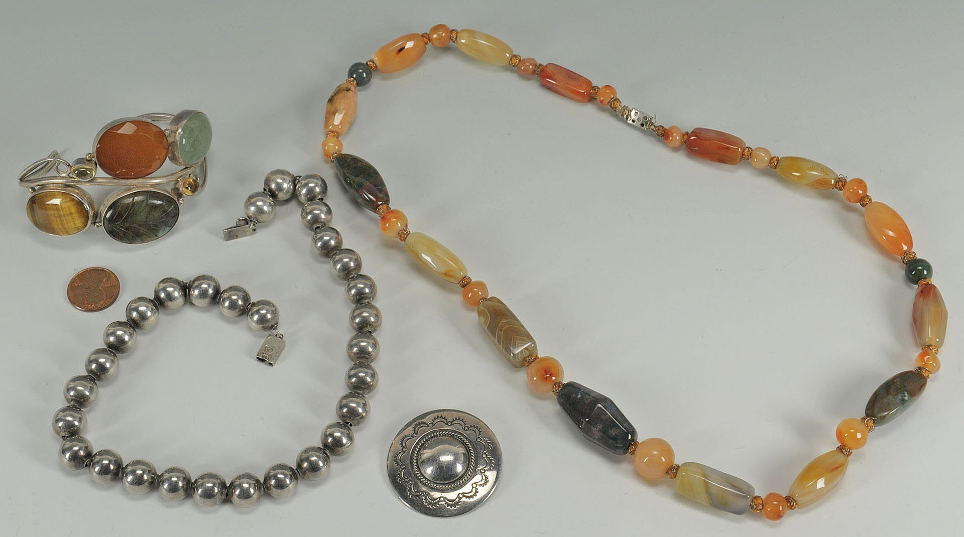 Lot 715: Assorted Silver and Hardstone Jewelry, 4 pcs
