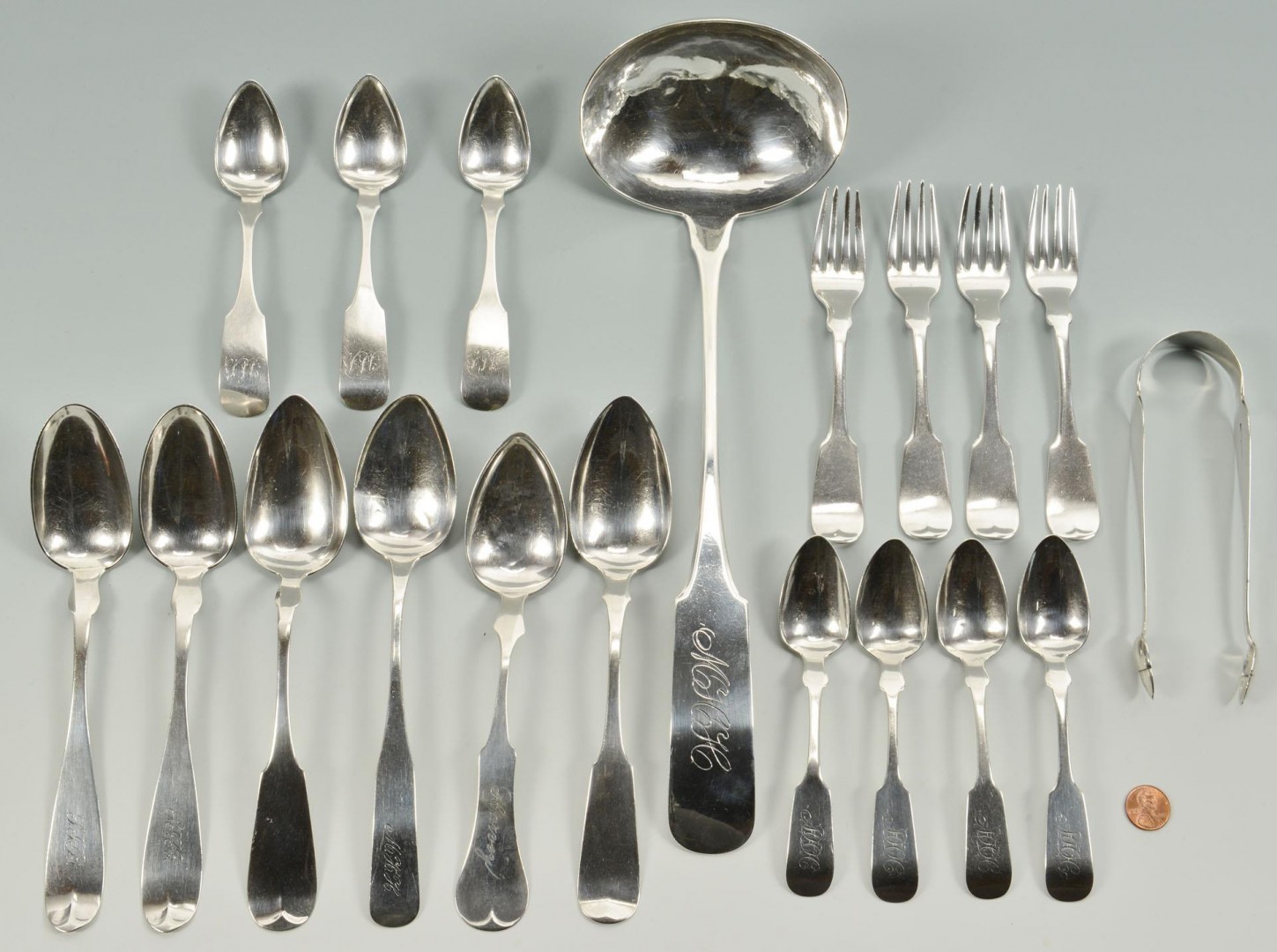 Lot 76: Assorted Coin silver flatware, 19 items