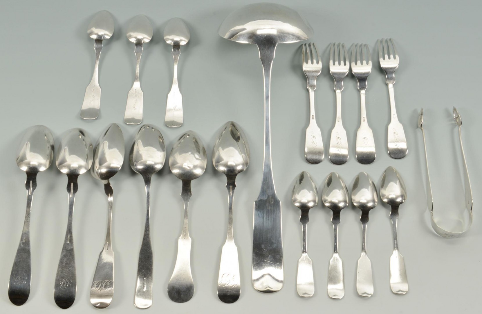 Lot 76: Assorted Coin silver flatware, 19 items