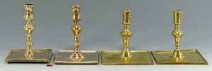 Lot 92: Four Similar 17th c. Brass Candlesticks