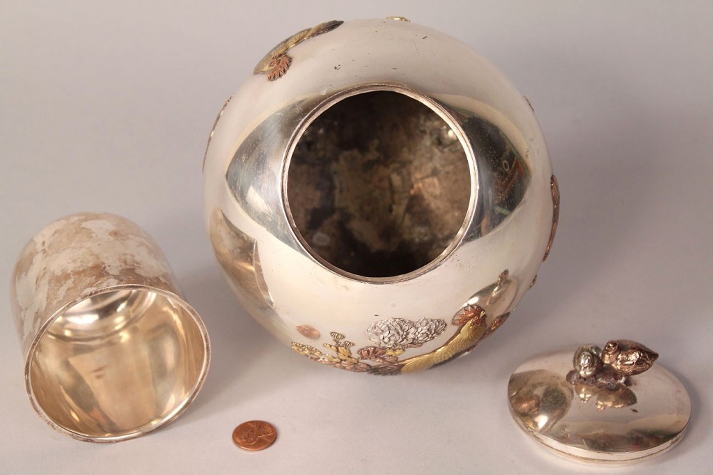 Lot 125: Japanese Mixed Metals Silver urn