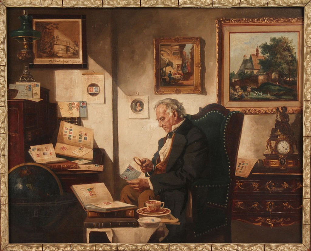 Lot 156: Curt Bruckner oil on canvas, "Stamp Collector"