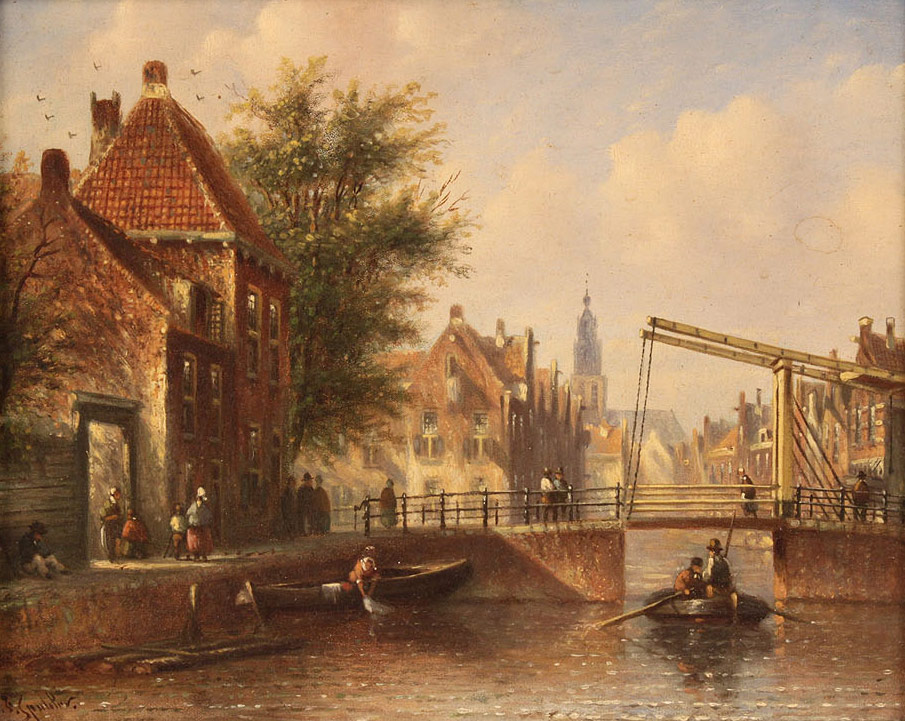 Lot 158: Dutch canal scene, attrib. J. F. Spohler