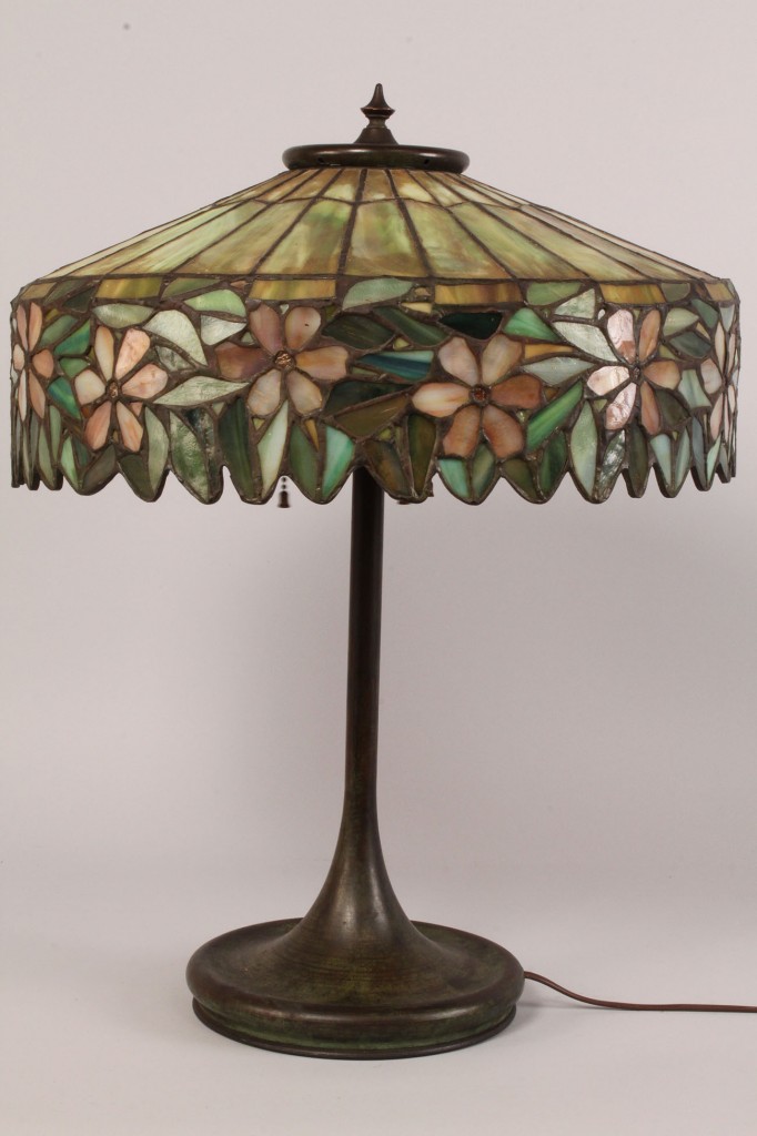 Lot 172: Art Nouveau Leaded Glass Lamp, multicolored flowers