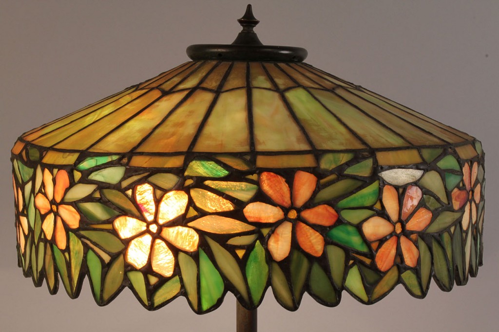 Lot 172: Art Nouveau Leaded Glass Lamp, multicolored flowers