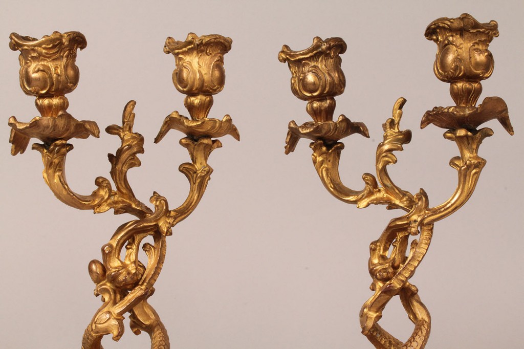Lot 176: Pair of Gilt Bronze Dolphin Figural Candleabra