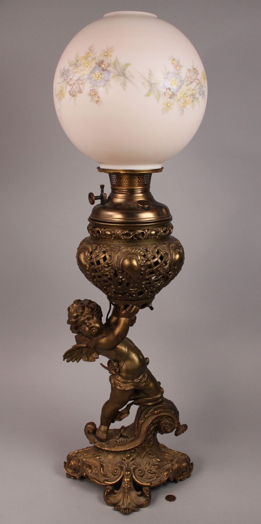 Lot 177: Victorian Winged Cherub Parlor Lamp