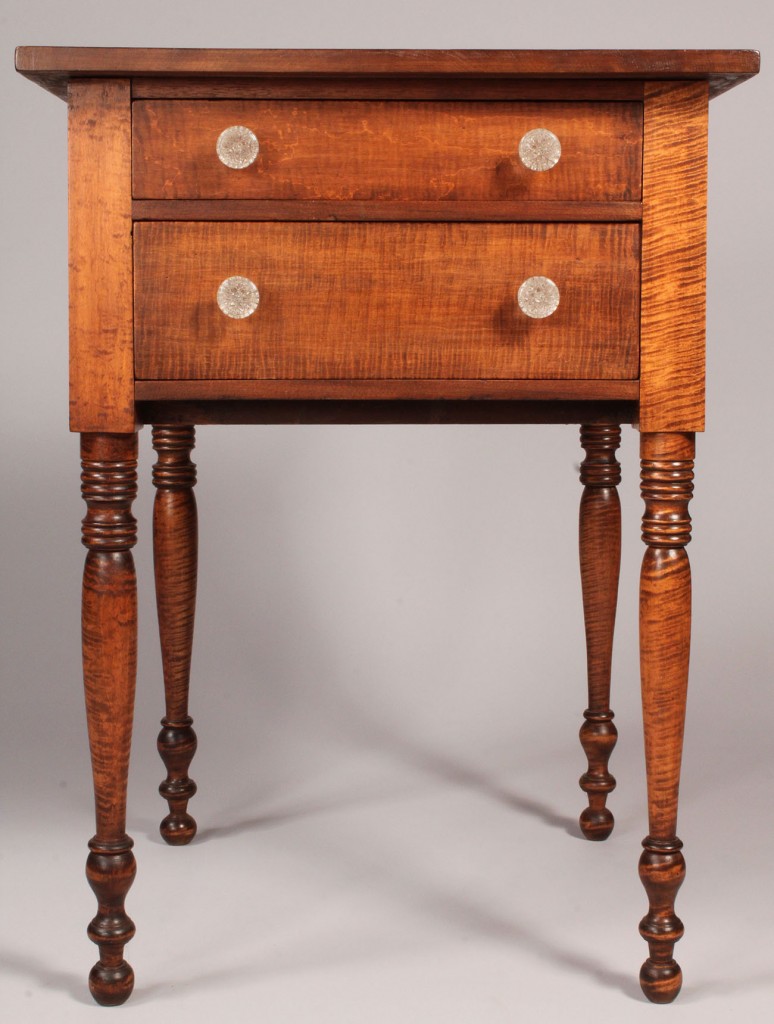 Lot 188: Tiger maple Sheraton two drawer stand