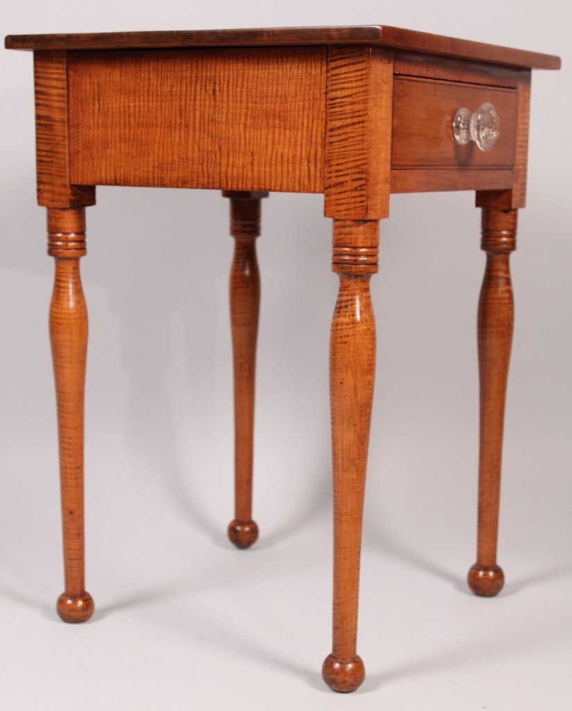 Lot 189: Tiger maple one drawer table or stand