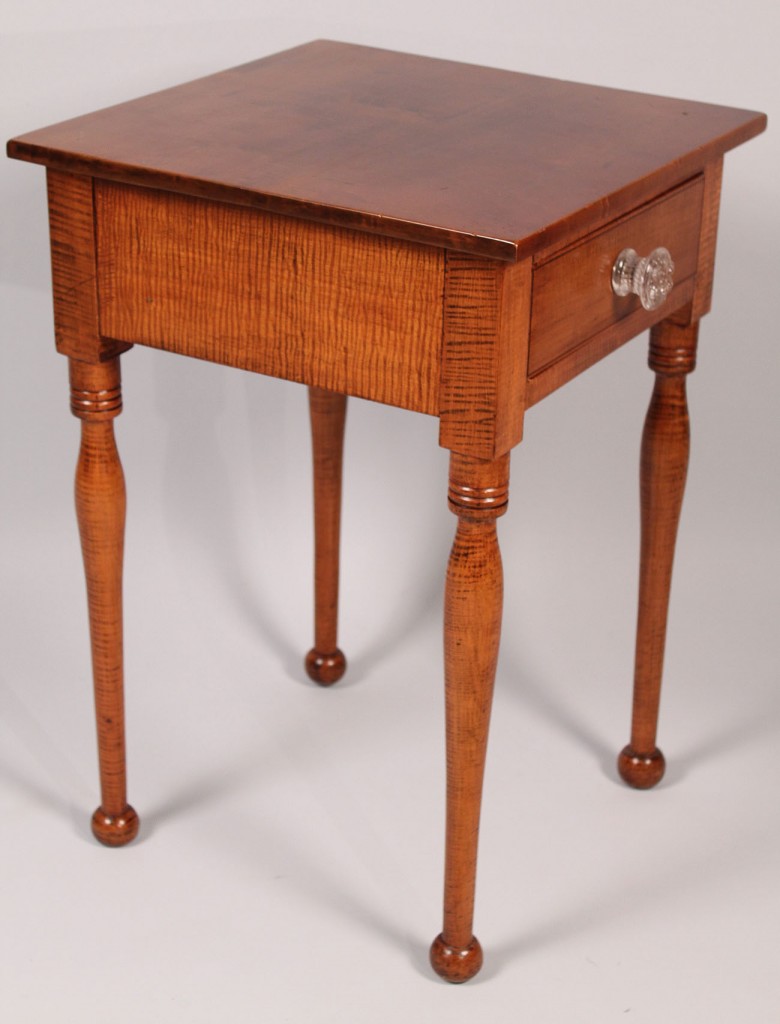 Lot 189: Tiger maple one drawer table or stand