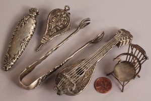 Lot 216: 7 silver items, including miniatures