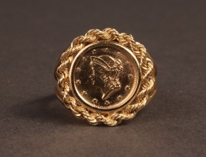 Lot 244: Ladies 14K Gold Coin Ring