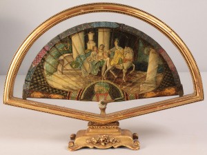 Lot 257: Hand-painted ivory fan, 19th c., in case
