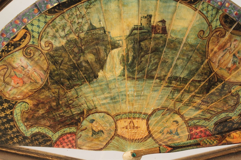 Lot 257: Hand-painted ivory fan, 19th c., in case