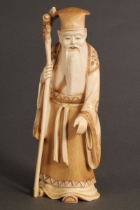 Lot 270: Asian Ivory figure, Scholar holding staff