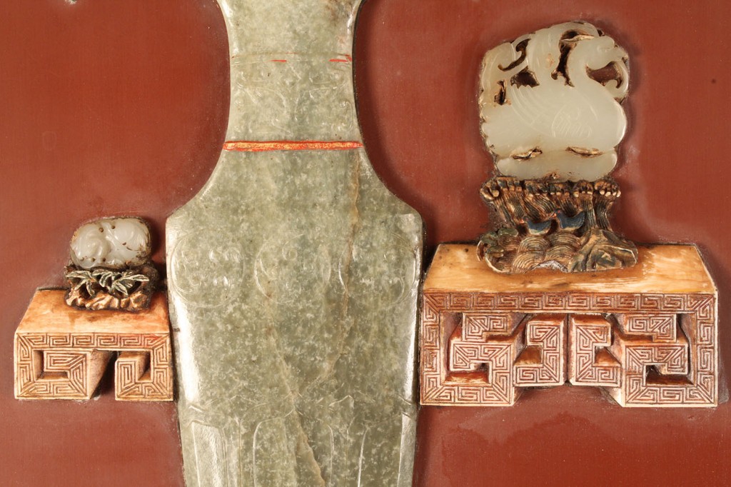 Lot 274: Large Oriental panel with hard stone carvings