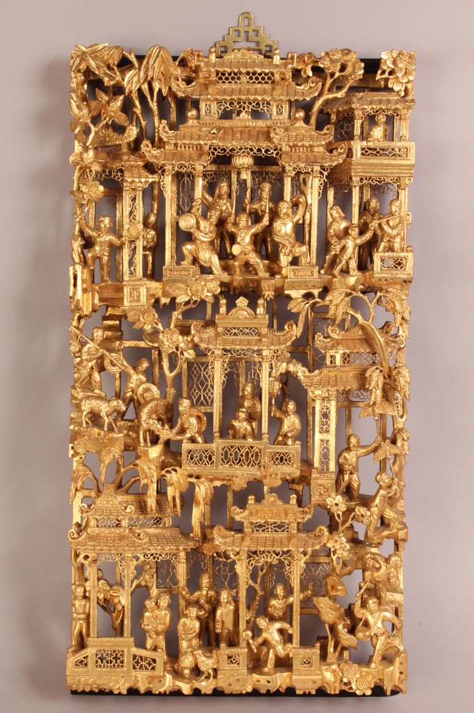 Lot 275: Chinese Carved & Gilded Wood Panel.