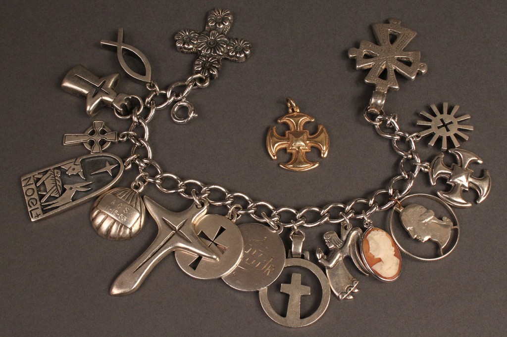 Lot 371: James Avery sterling charm bracelet & gold cross