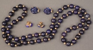Lot 378: 14K Lapis Lazuli beads & 3 pair of earrings