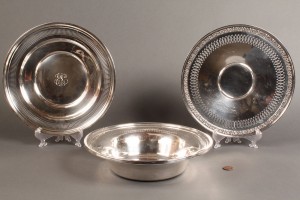 Lot 395: Two sterling silver trays and a bowl