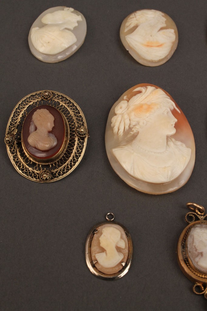 Lot 493: Assorted Lot of Ladies Cameo Jewelry, 17 pieces