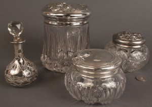 Lot 546: Silver and glass vanity items, 4 pcs