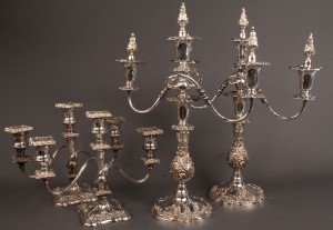 Lot 551: Two Pair of Silverplated Candelabra, 4 pcs.
